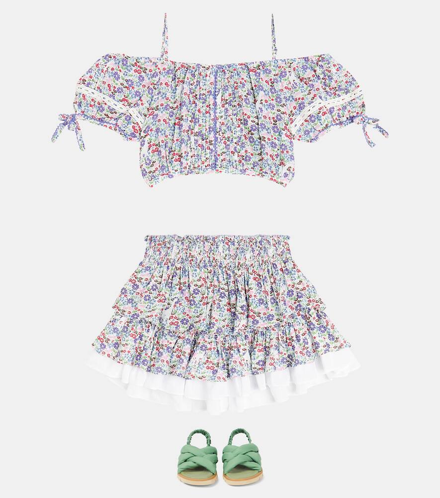 Poupette St Barth Bonny Floral Pleated Crop Top In Blue