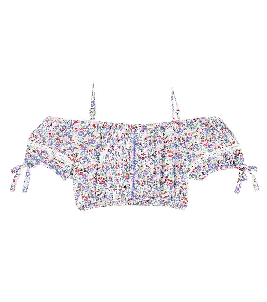 Poupette St Barth Bonny Floral Pleated Crop Top In Blue