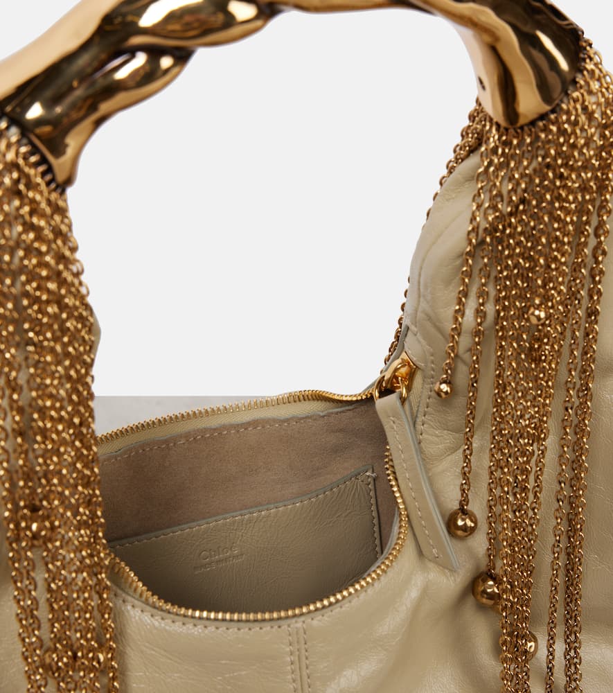 Chloé Twisted Shell Leather Shoulder Bag In Beige