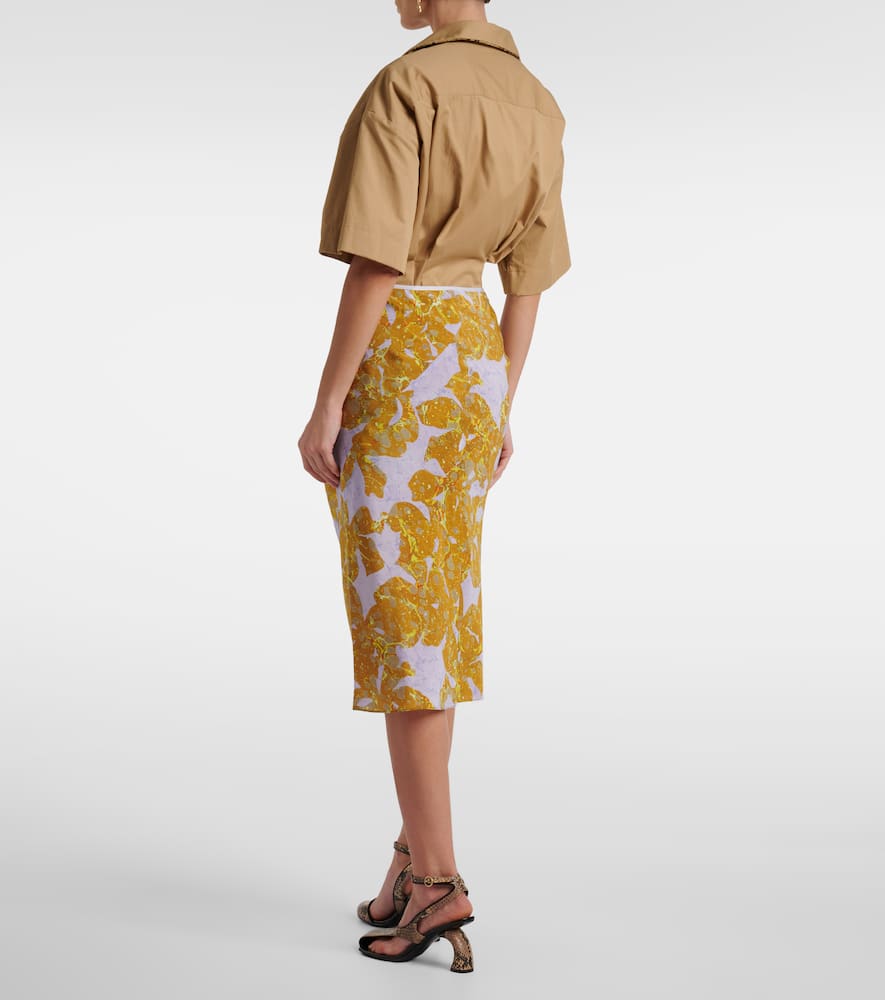 DRIES VAN NOTEN PRINTED SILK MIDI SKIRT