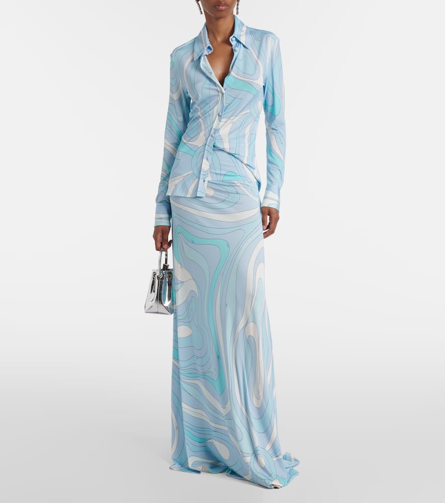 Pucci Marmo High-rise Satin Jersey Maxi Skirt In Blue