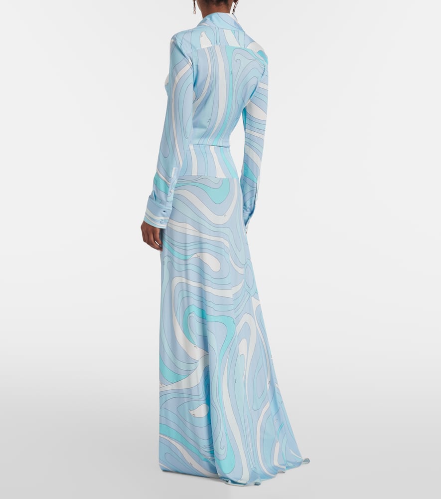 Pucci Marmo High-rise Satin Jersey Maxi Skirt In Blue