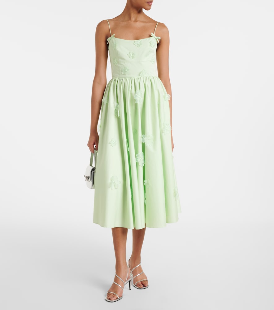 Self-Portrait Floral-appliqué cotton poplin midi dress