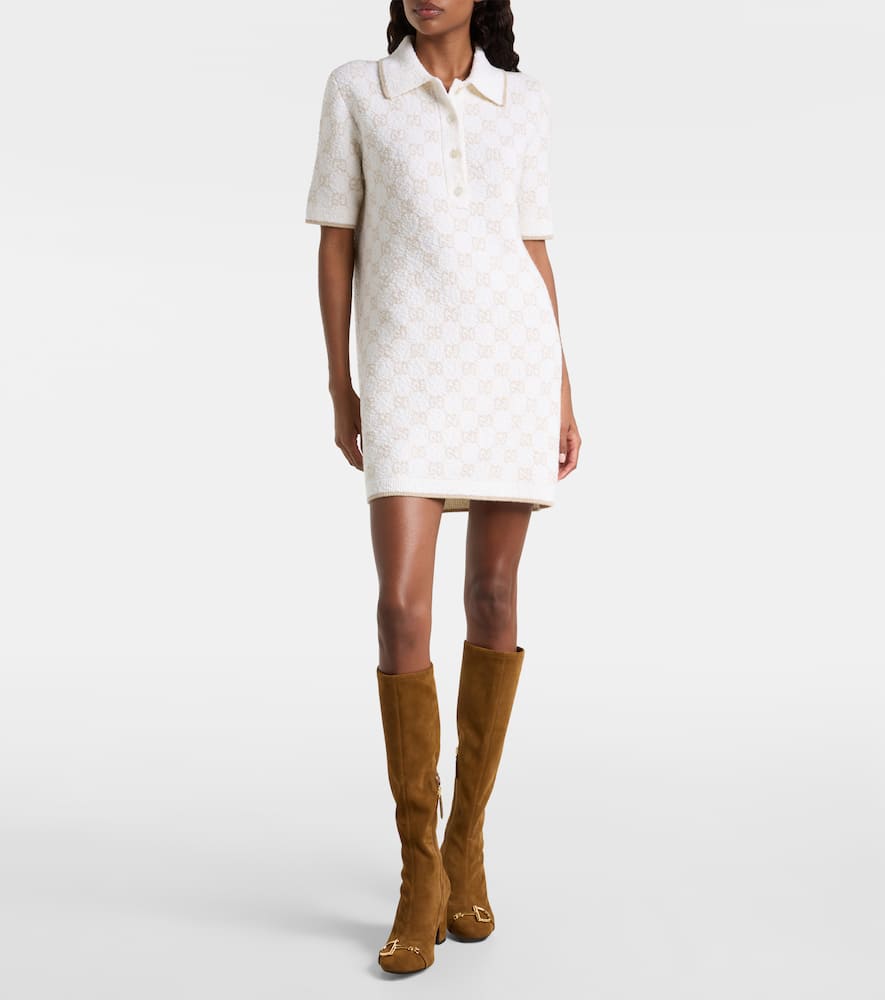 Gucci Gg Wool-blend Polo Minidress In White