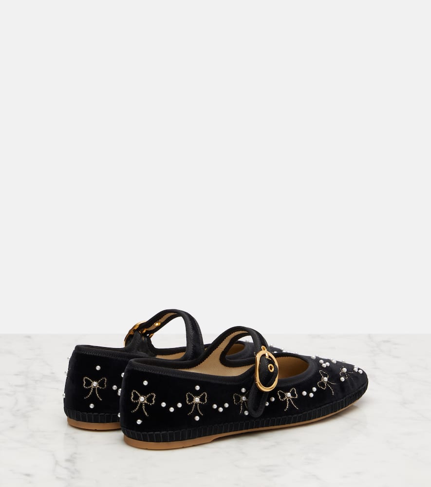 Valentino Endouce Bow Velvet Mary Jane Ballerina Flats In Black