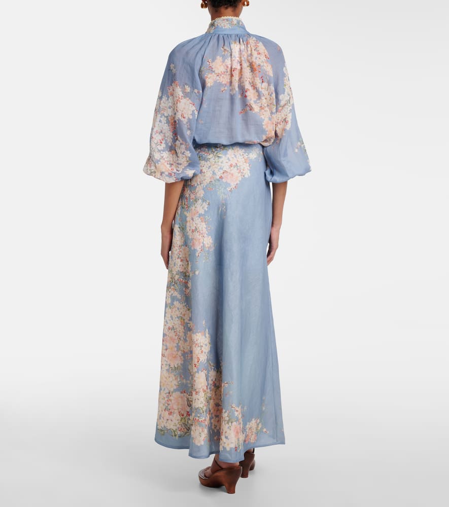 Zimmermann Womens Teal Blue Botanical Cascadian Bias Floral Linen Midi Skirt In Blue