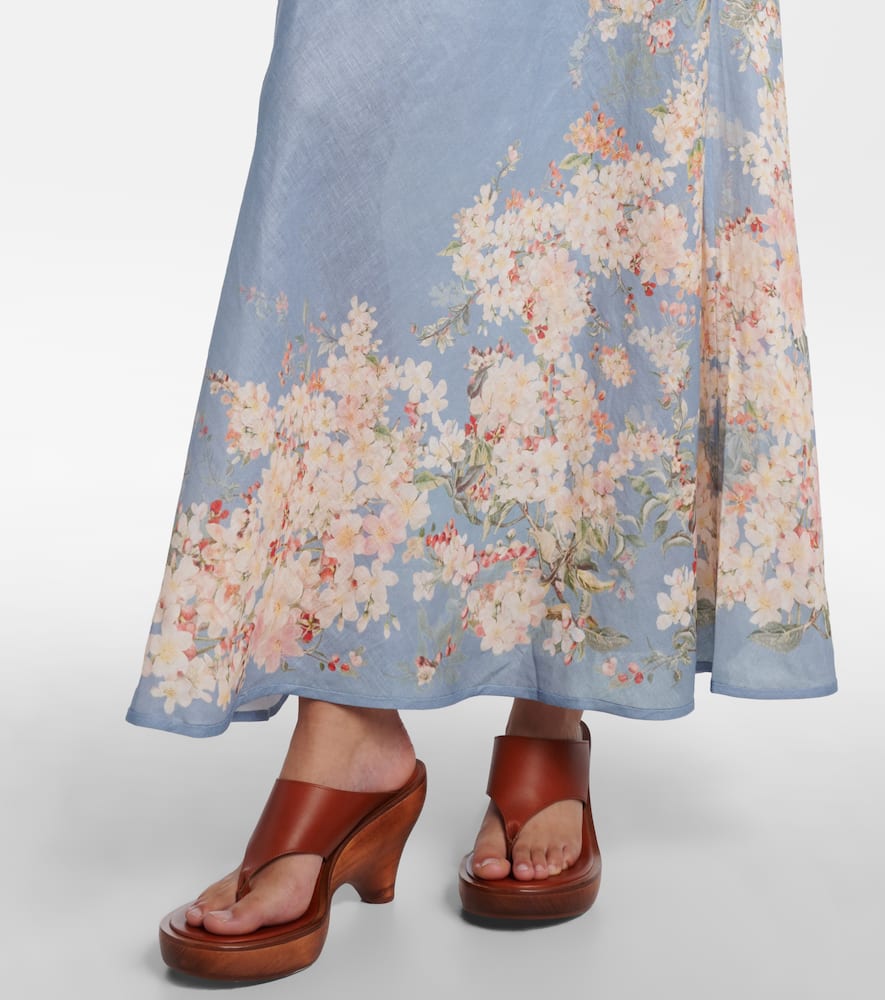 Zimmermann Womens Teal Blue Botanical Cascadian Bias Floral Linen Midi Skirt In Blue