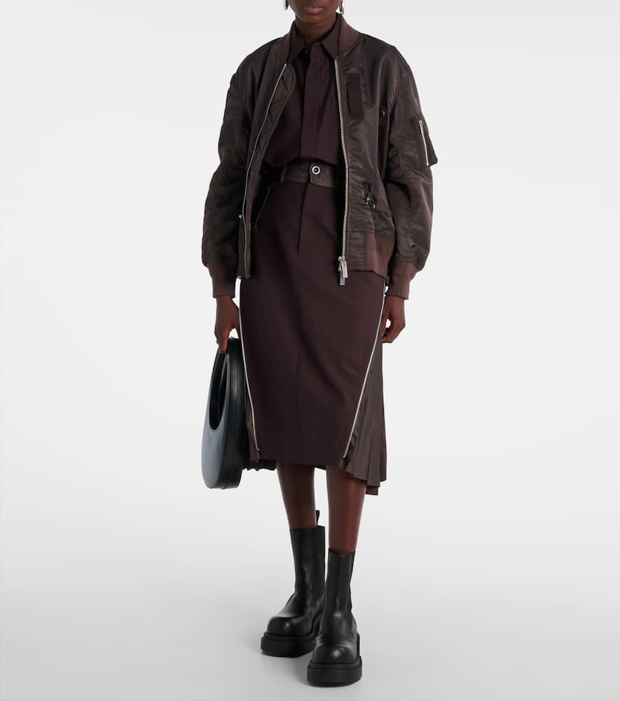 Sacai Pleated Midi Skirt In Brown