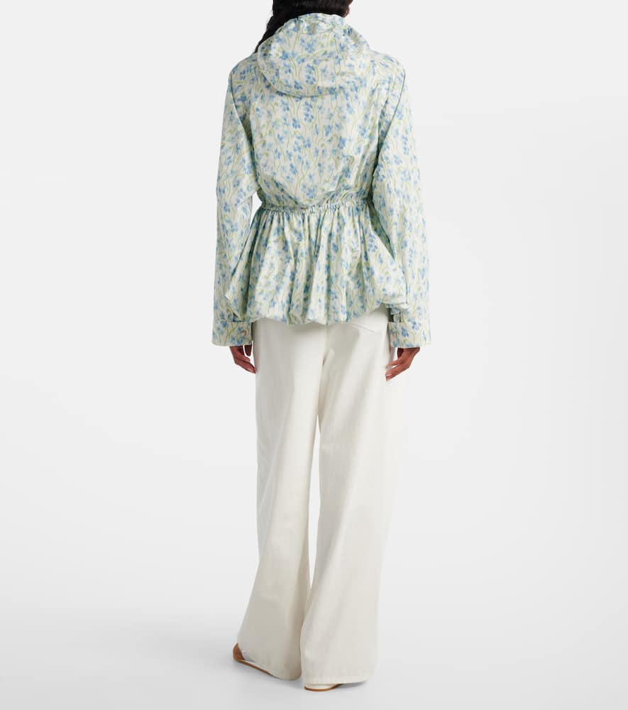 Loewe Floral Ruched Peplum Hooded Jacket In Blue