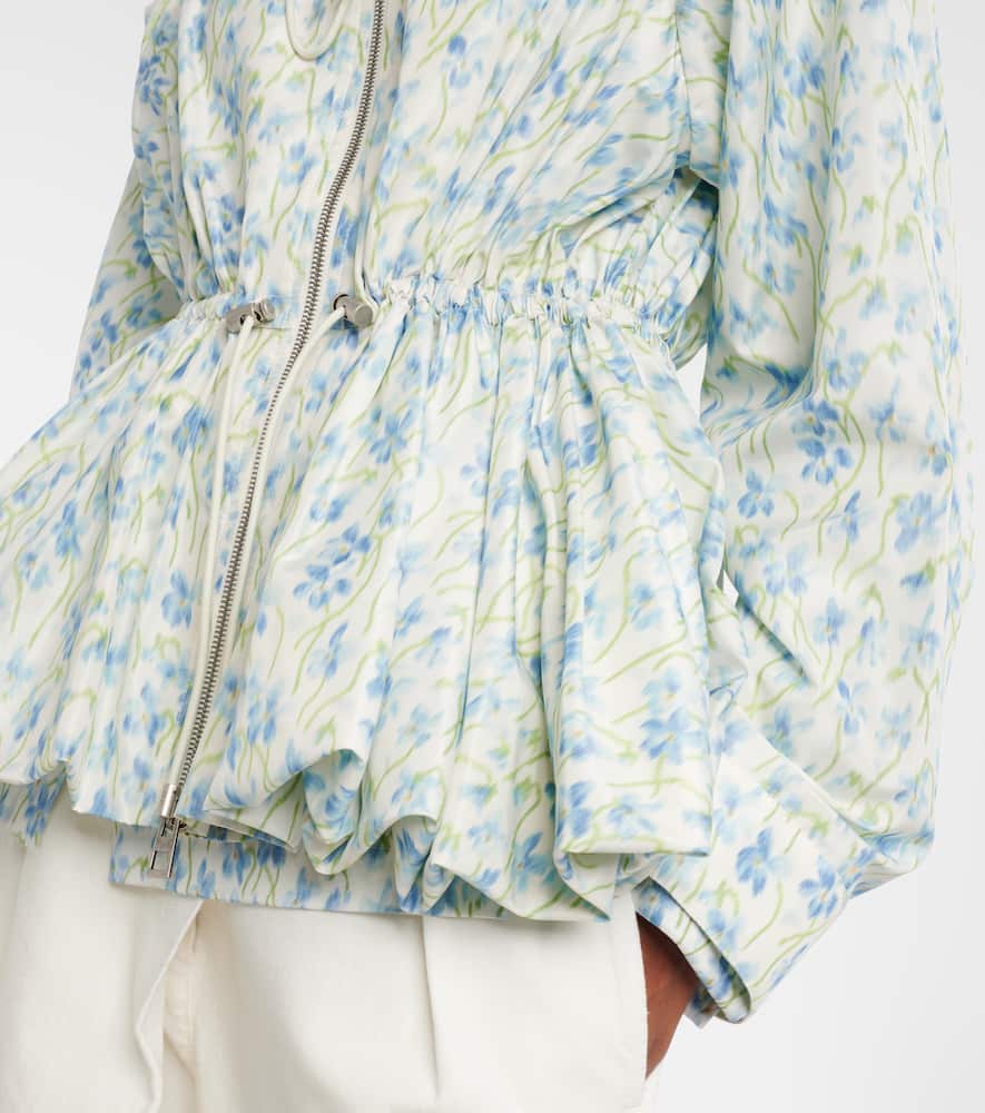 Loewe Floral Ruched Peplum Hooded Jacket In Blue