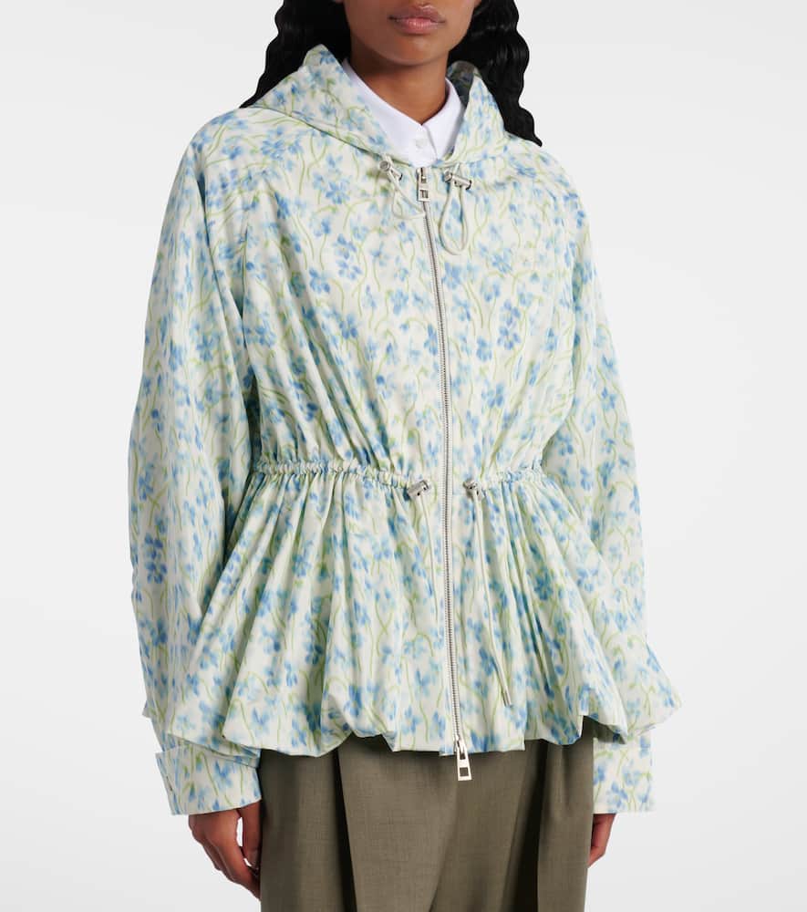 Loewe Floral Ruched Peplum Hooded Jacket In Blue