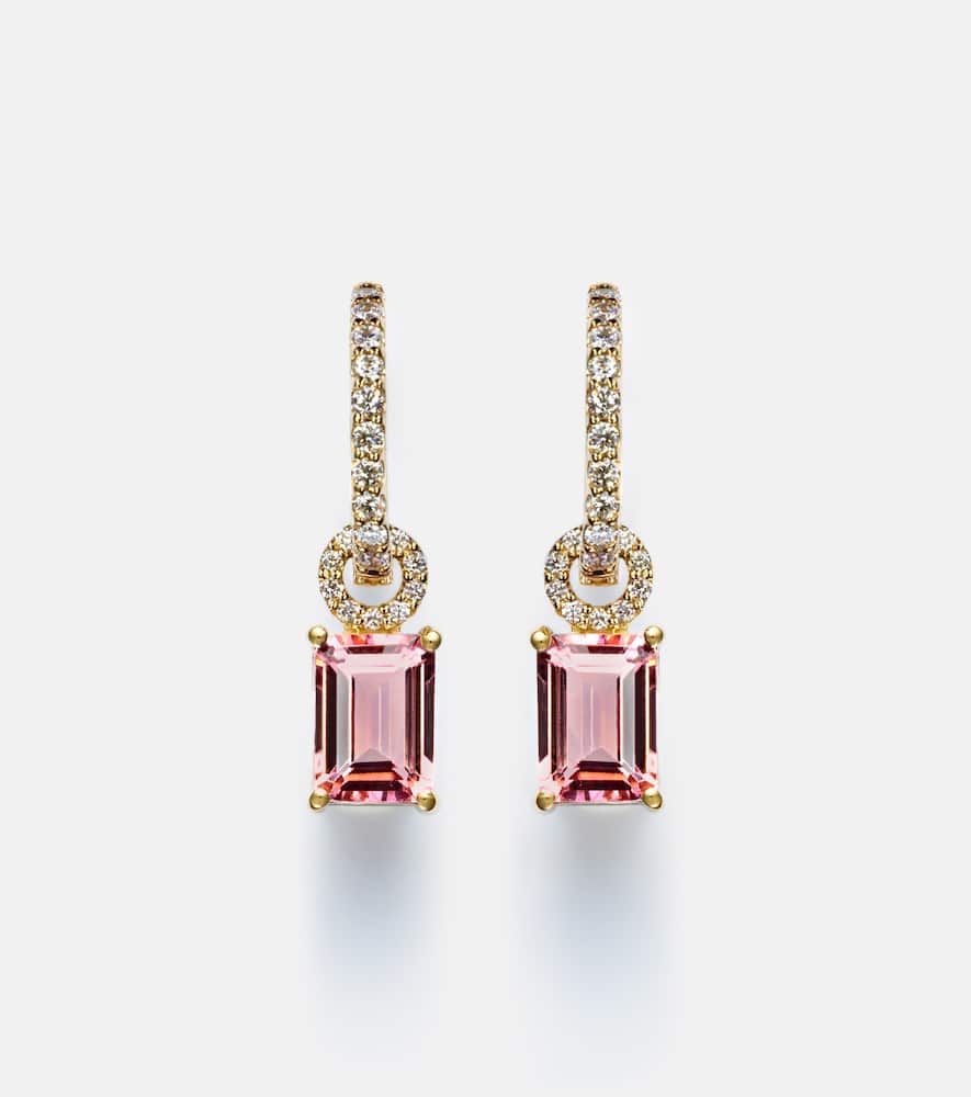 Stone And Strand 14kt Gold Huggie Earrings With Tourmaline And Diamonds In Gold
