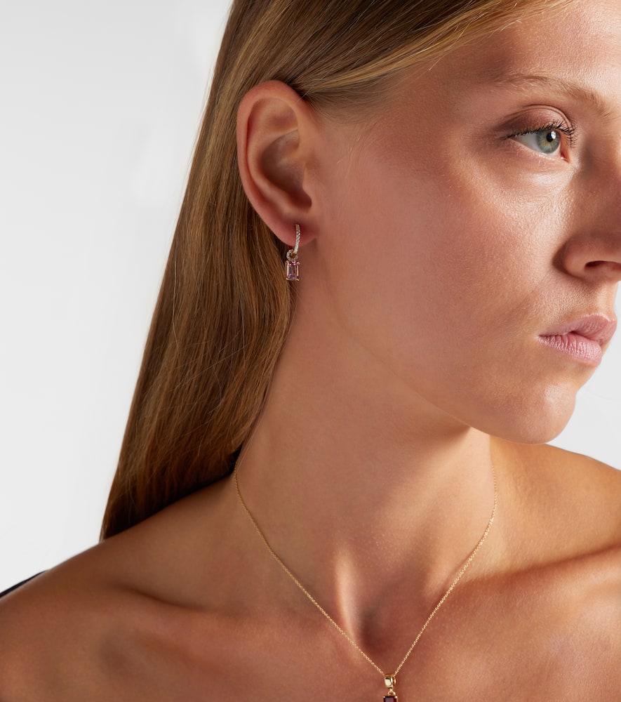 Stone And Strand 14kt Gold Huggie Earrings With Tourmaline And Diamonds In Gold