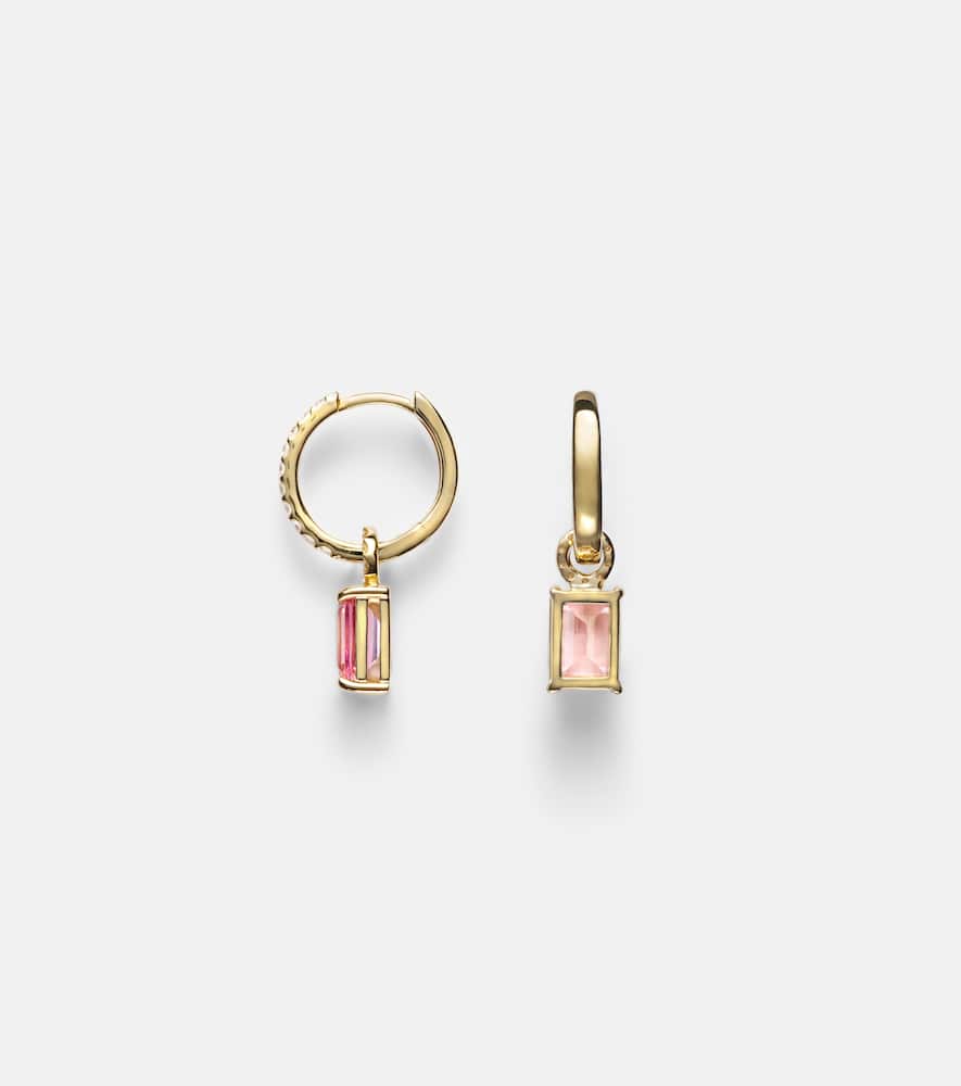 Stone And Strand 14kt Gold Huggie Earrings With Tourmaline And Diamonds In Gold