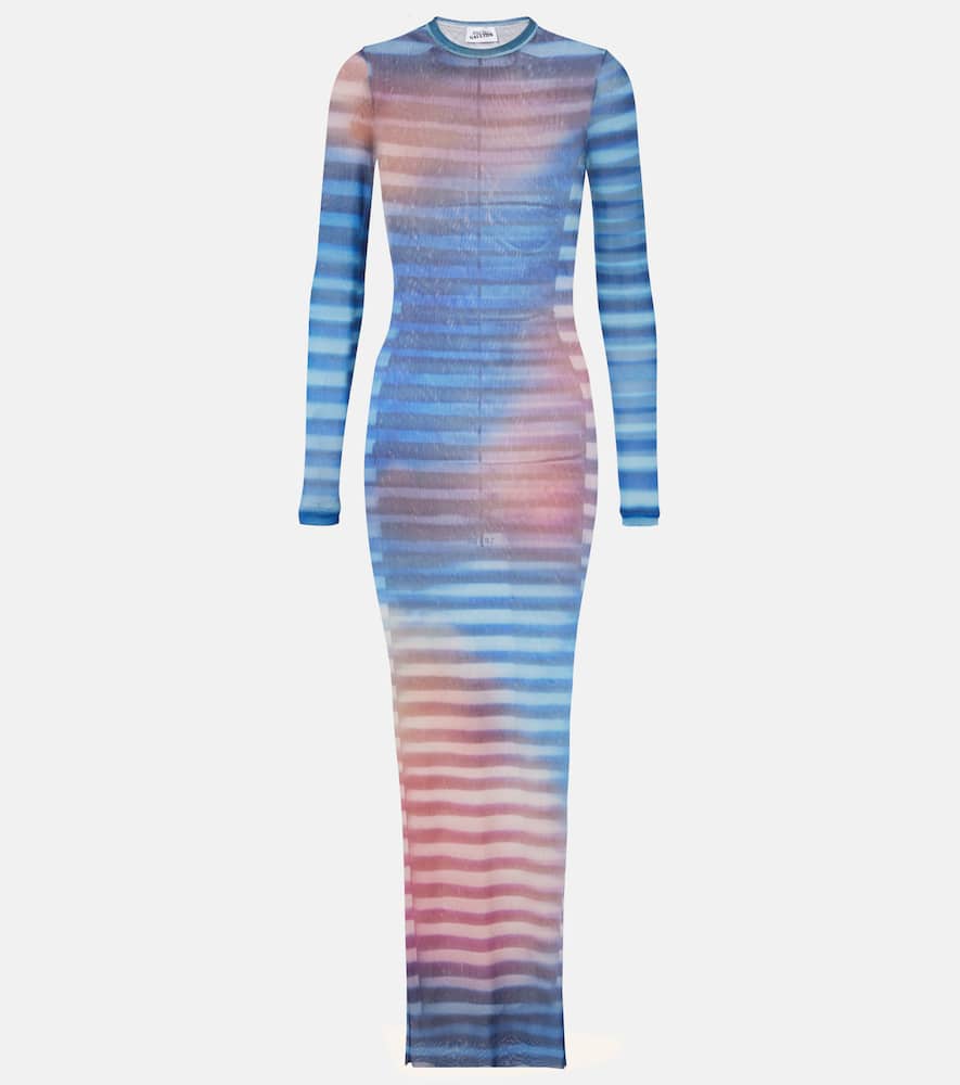 Jean Paul Gaultier Air Striped Tulle Maxi Dress In Blue