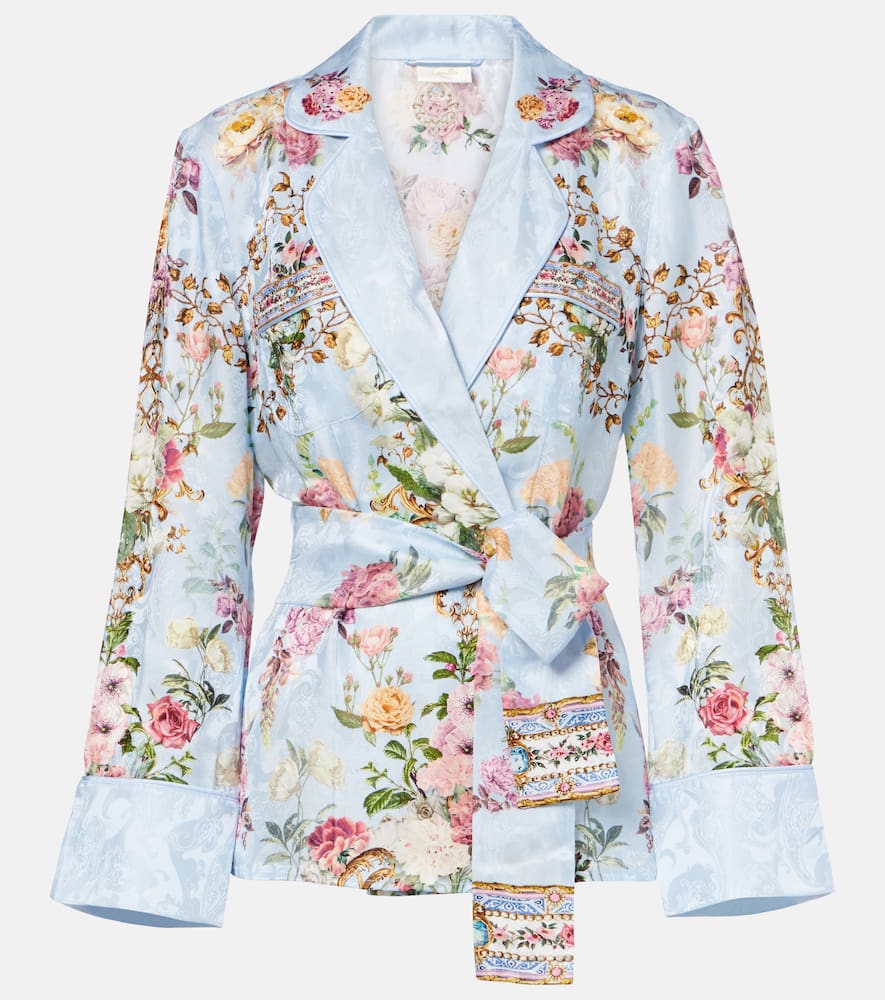 Camilla Tile In Time Belted Floral Jacket In Blue