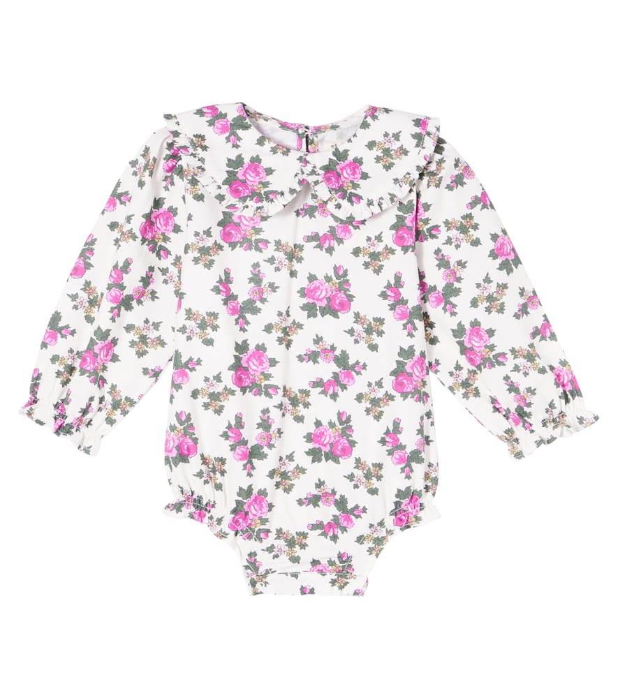 The New Society Baby Elyse Floral Cotton Fleece Bodysuit In White