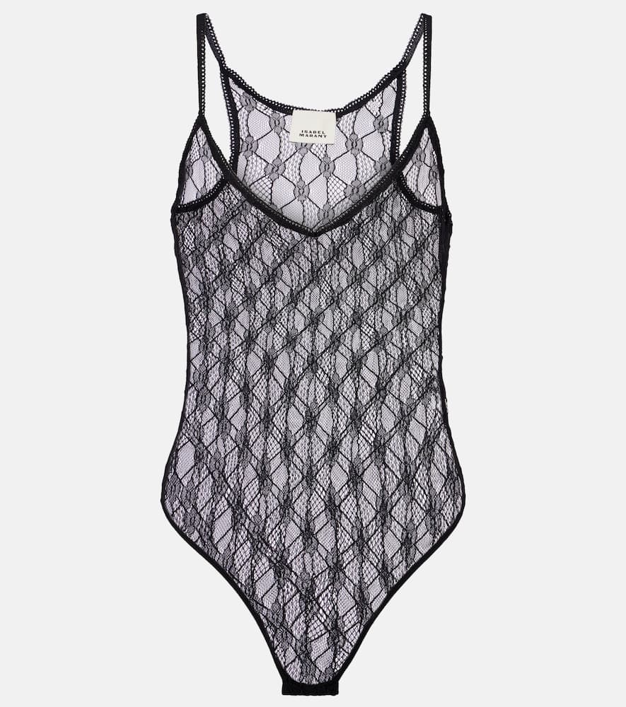 Isabel Marant Mildy Sheer Lace Bodysuit In Black