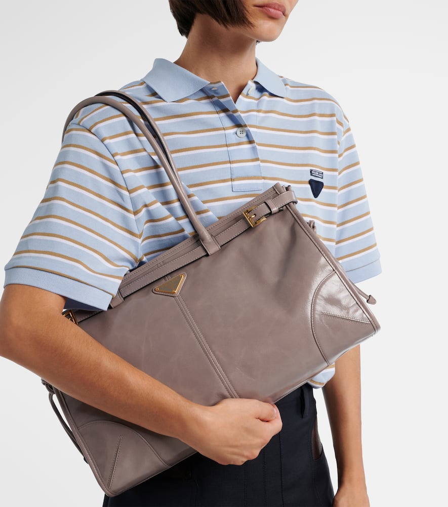 Prada Bonnie Large Leather Shoulder Bag In Gray