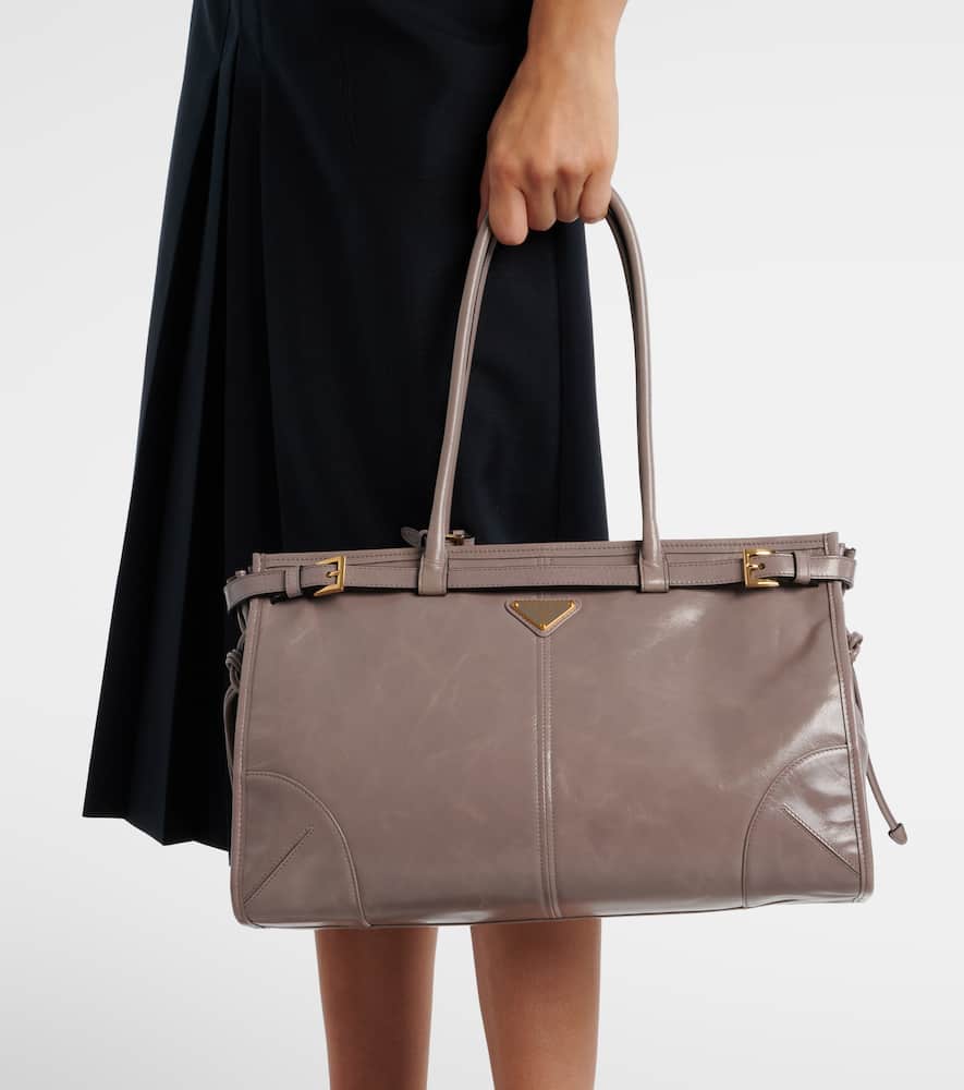 Prada Bonnie Large Leather Shoulder Bag In Gray