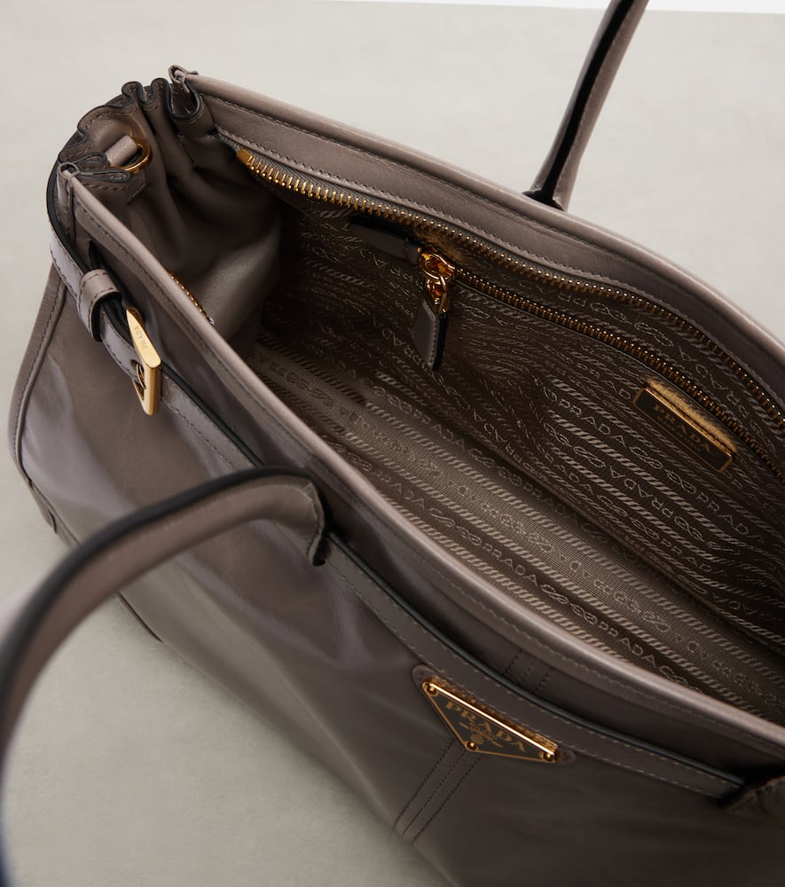 Prada Bonnie Large Leather Shoulder Bag In Gray