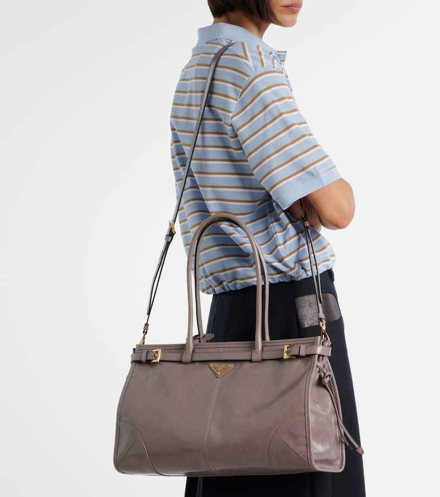 Prada Bonnie Large Leather Shoulder Bag In Gray