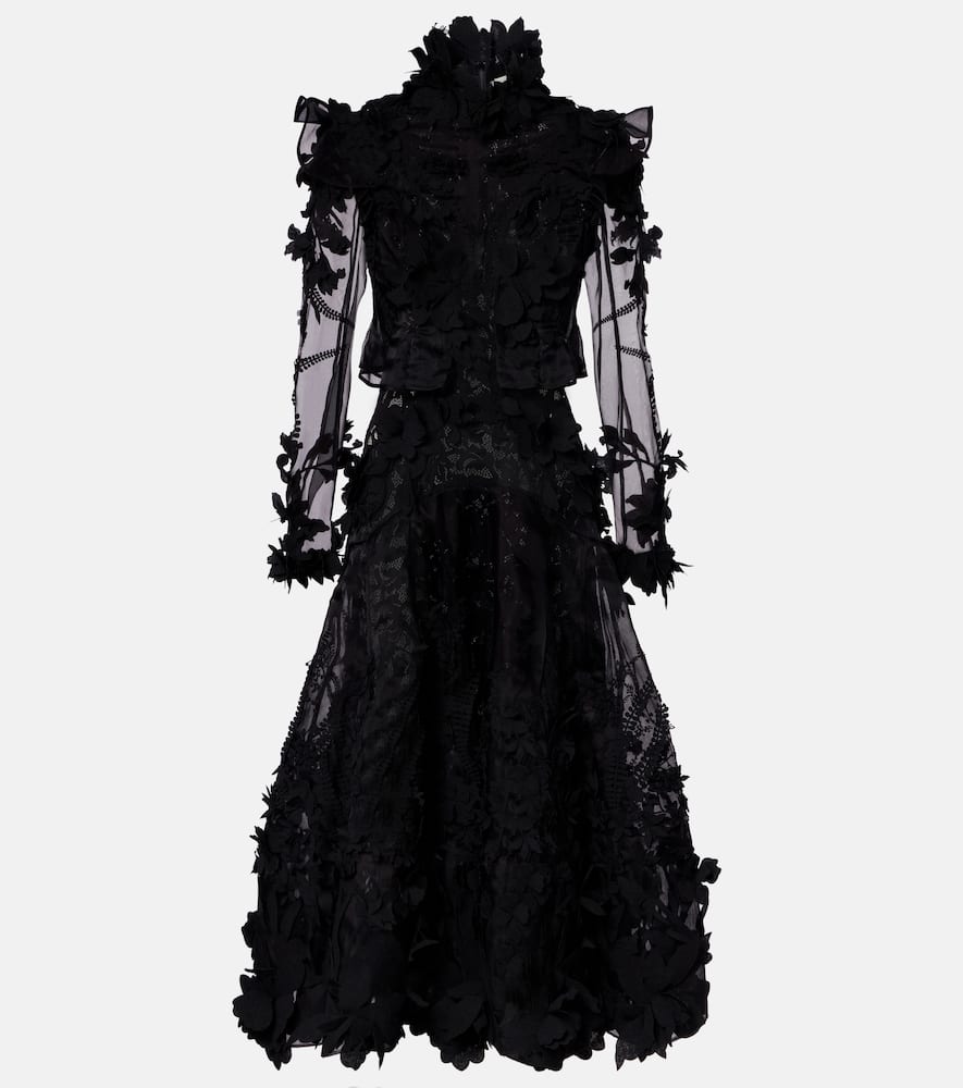Zimmermann Hypnotic Applique Silk Organza Gown In Black