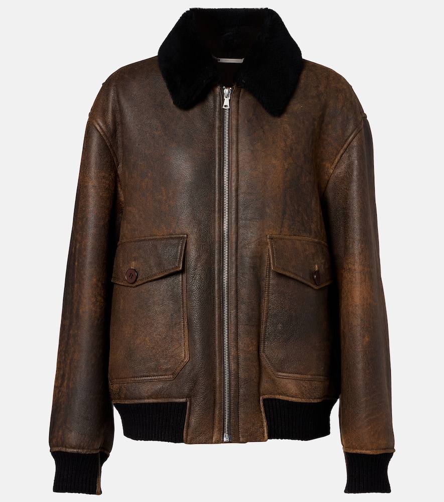 Nour Hammour Anton Shearling-lined Leather Bomber Jacket In Blue