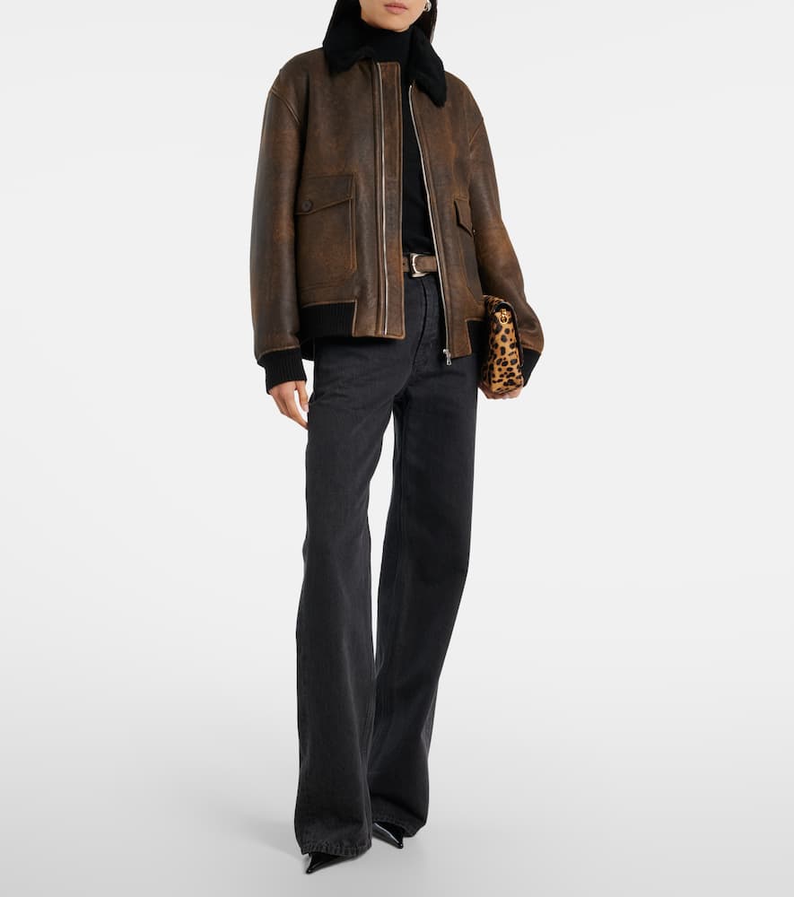 Nour Hammour Anton Shearling-lined Leather Bomber Jacket In Blue