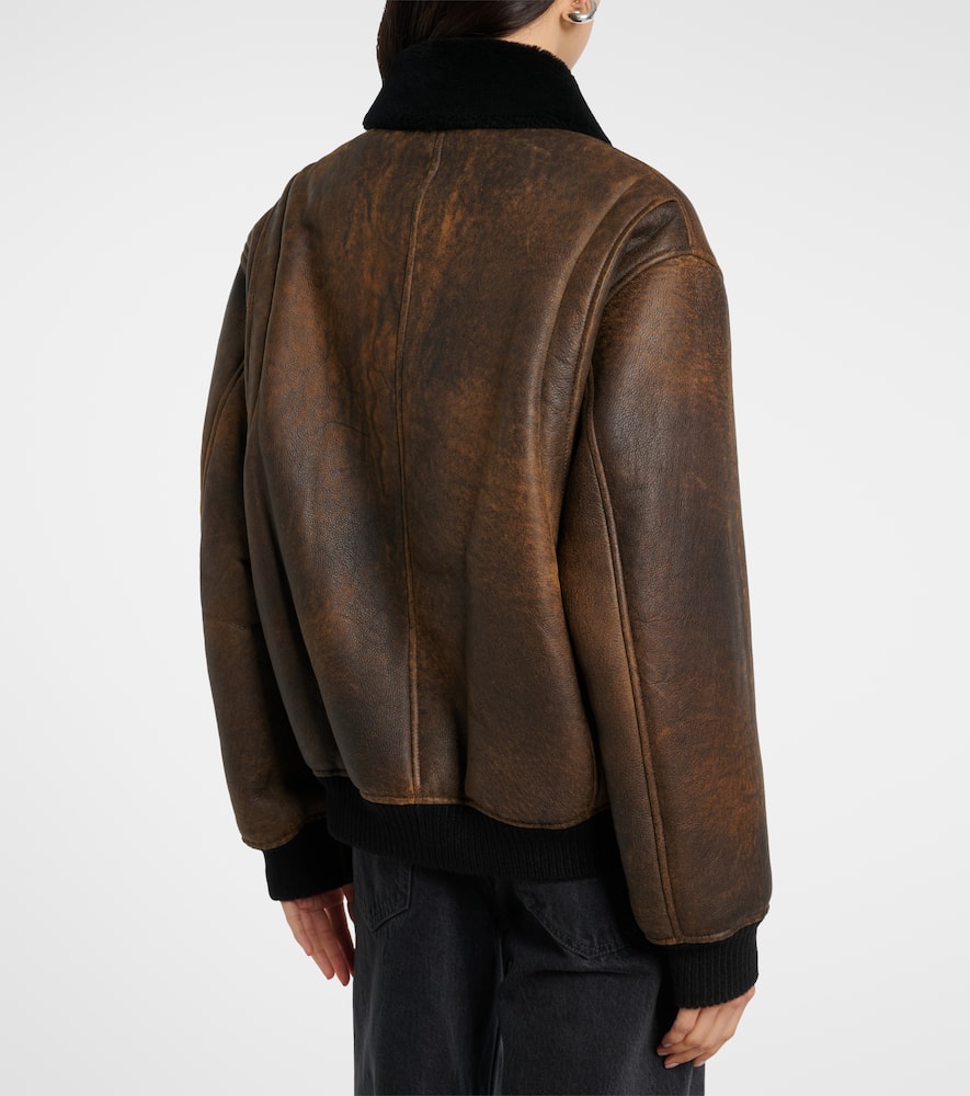 Nour Hammour Anton Shearling-lined Leather Bomber Jacket In Blue