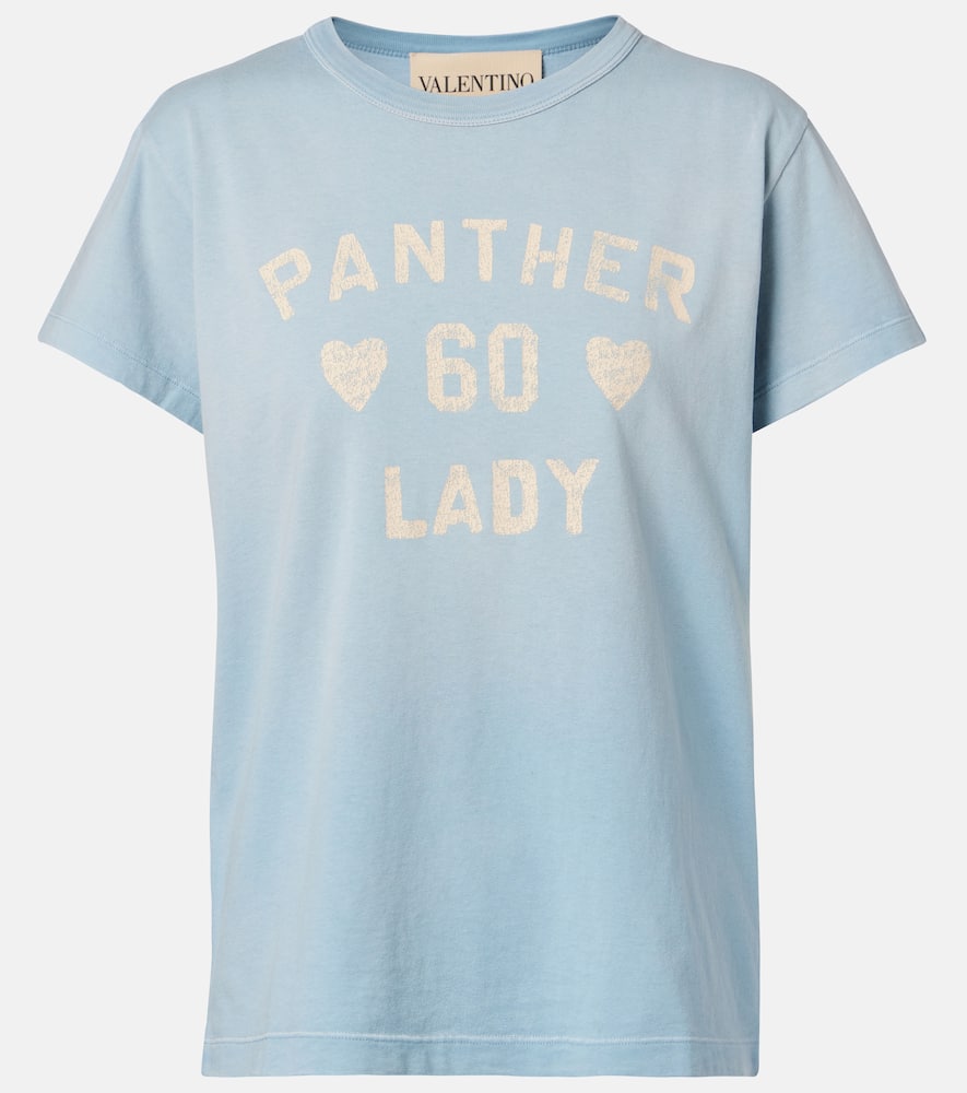 Valentino Printed Cotton Jersey T-shirt In Blue