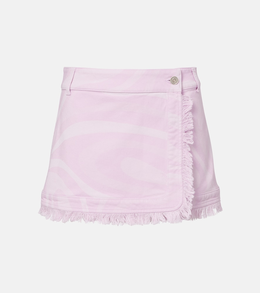 Pucci Marmo Distressed Denim Miniskirt In Pink