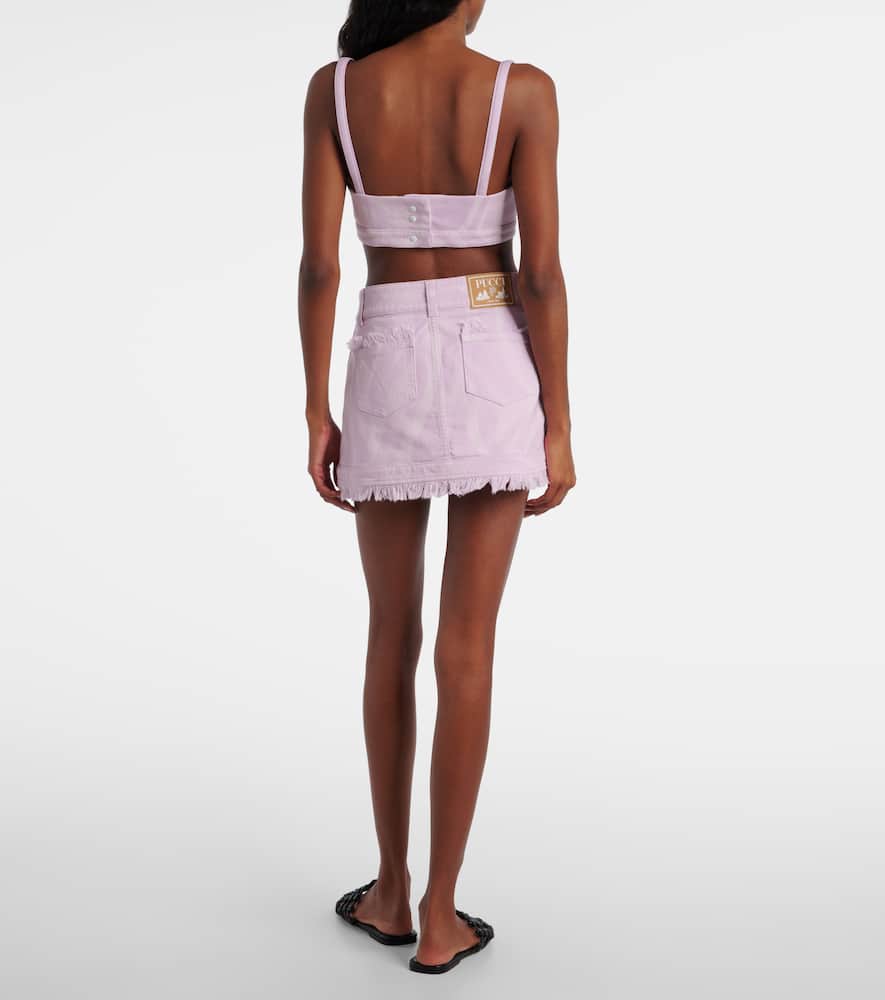 Pucci Marmo Distressed Denim Miniskirt In Pink