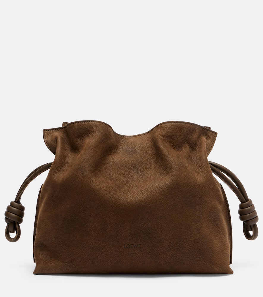 Loewe Flamenco Medium Suede Clutch In Brown