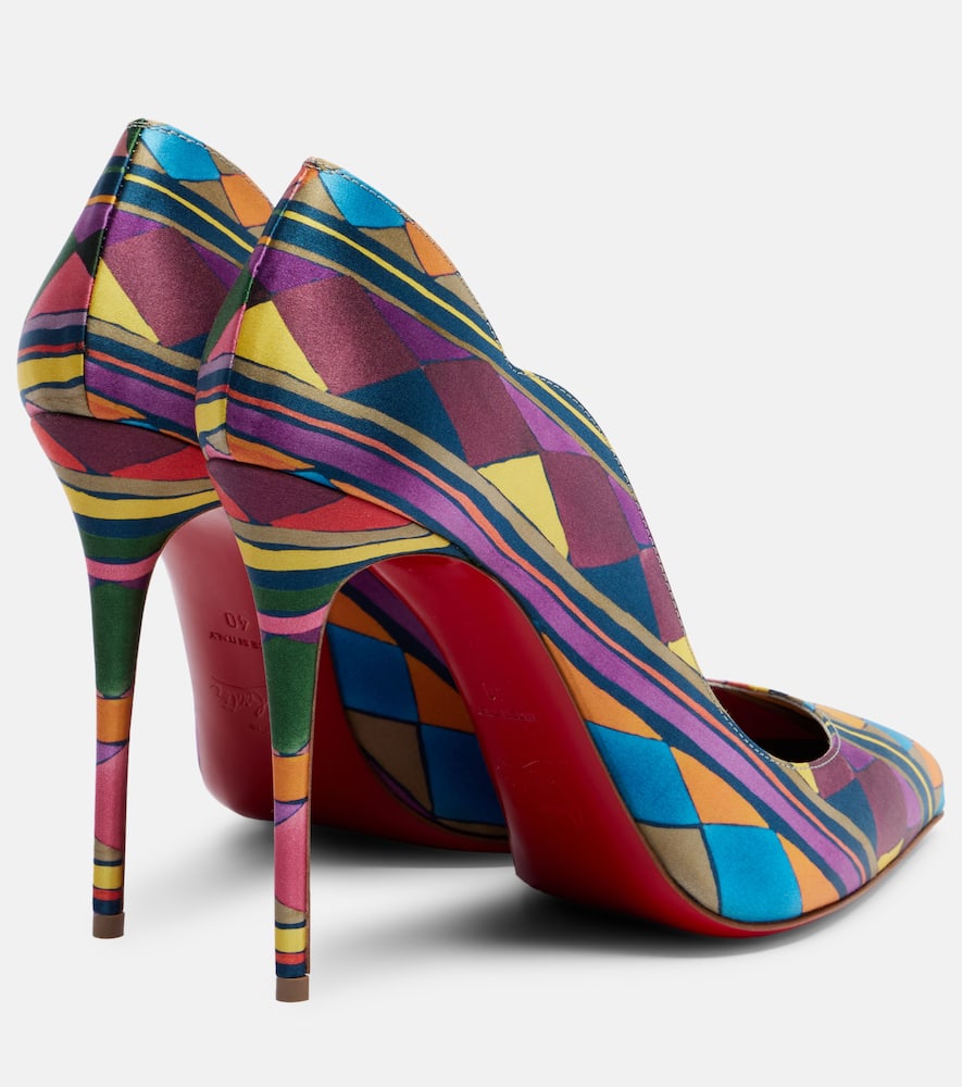 Christian Louboutin 100mm Hot Chick Geometric Satin Red Sole Pumps In Multi