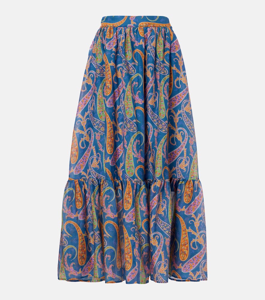 Etro Paisley Cotton And Silk Maxi Skirt In Blue