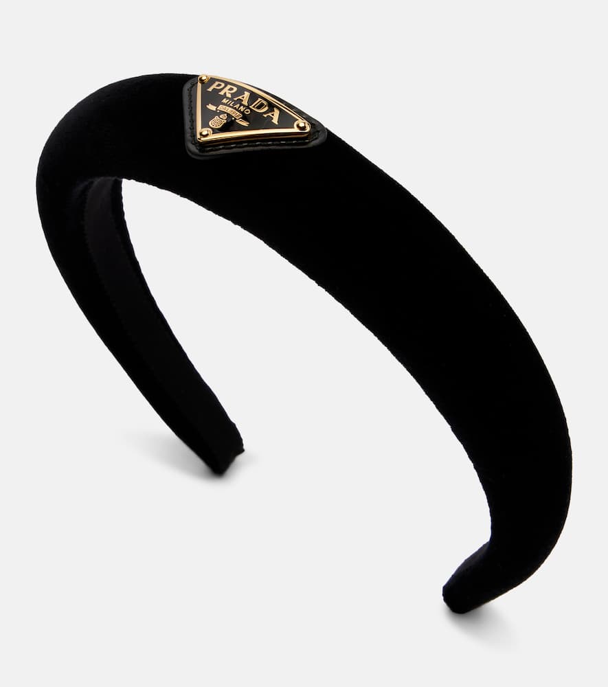 Prada Cotton Velvet Headband In Black