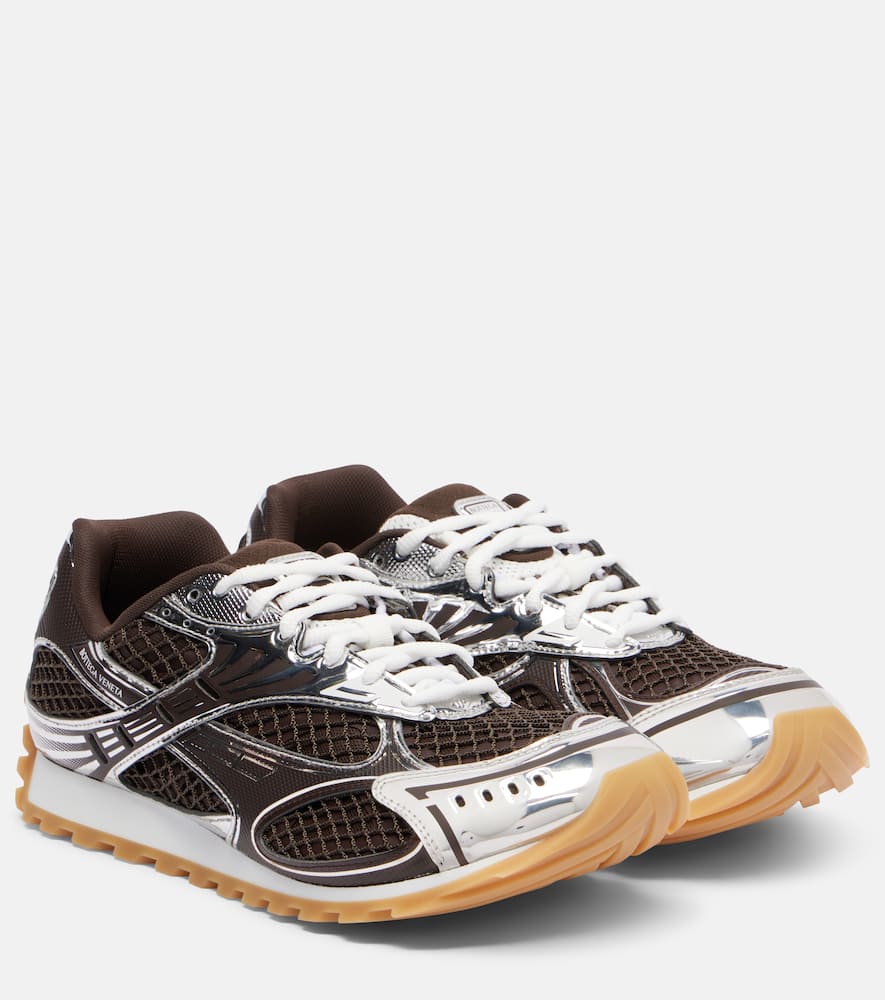 Bottega Veneta Orbit Leather-trimmed Sneakers In Brown