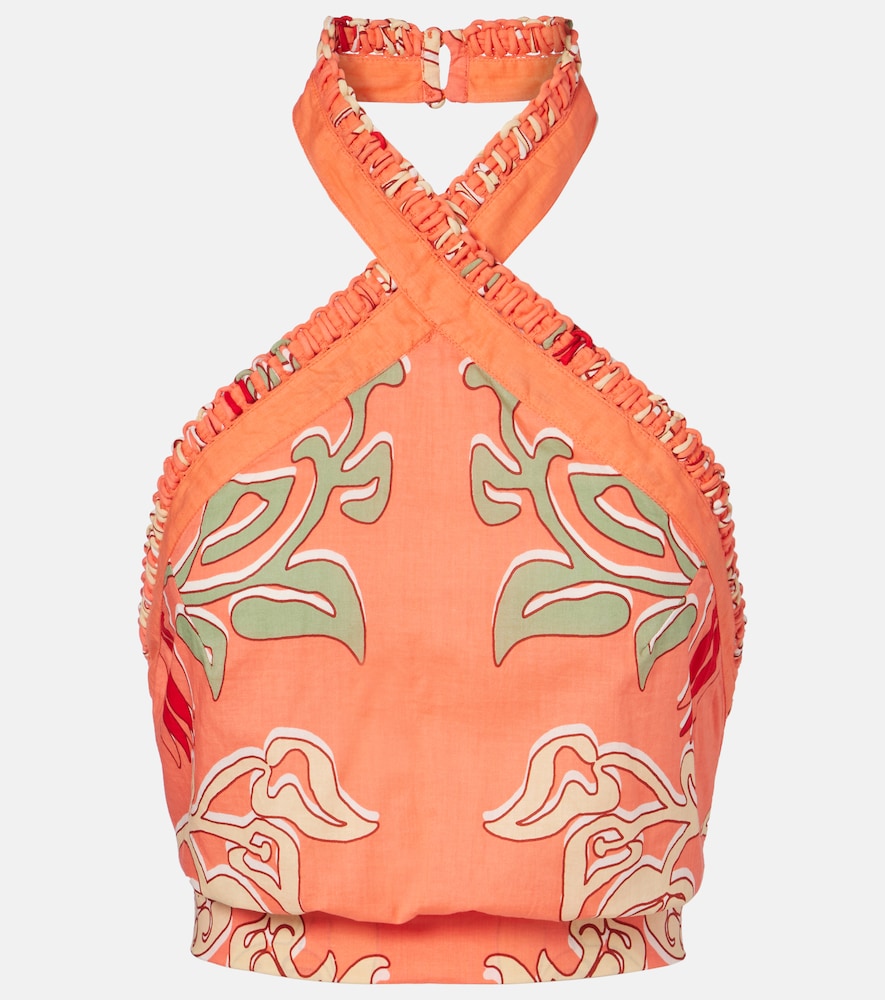 Poupette St Barth Suma printed cotton crop top