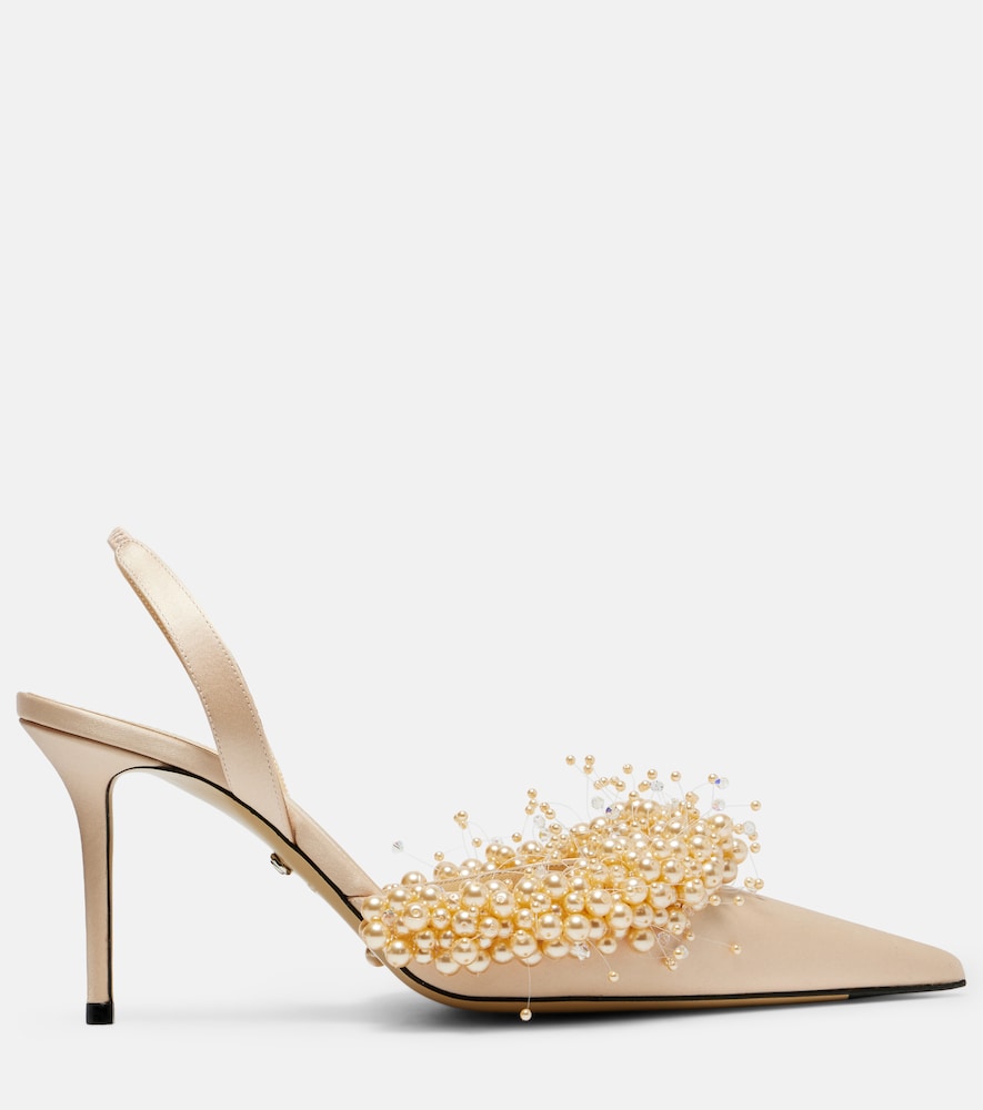  Mach & Mach Mach & Mach Floating Pearls 85 Satin Slingback Pumps 