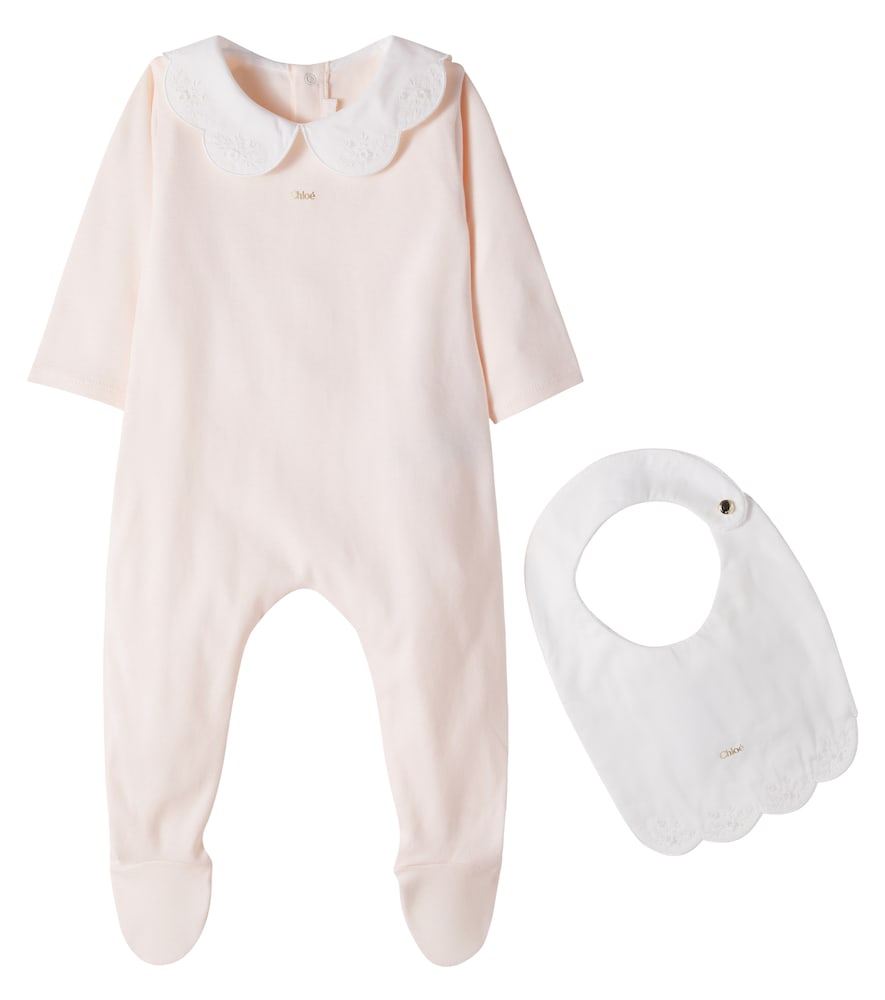 Chloé Kids Baby embroidered cotton onesie and bib set