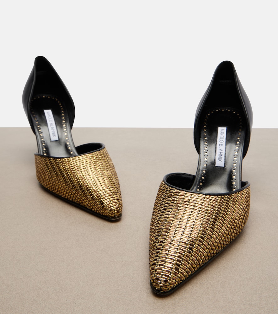 Taylerbinu Leather-Trimmed Woven Pumps