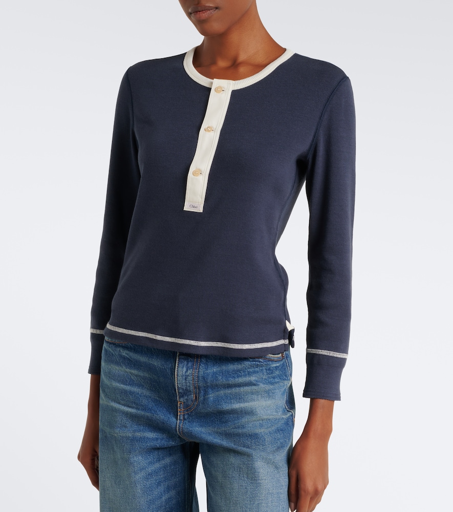 Chloé Ribbed-Knit Cotton Jersey Henley Shirt