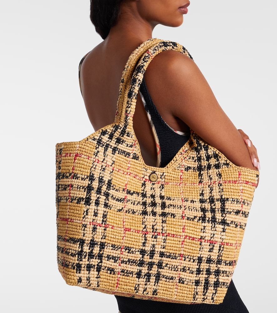 Burberry Burberry Check Large raffia tote bag