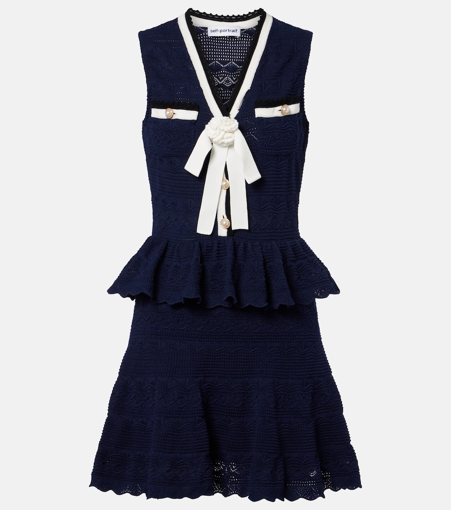 Self-Portrait Women's Blue Peplum Pointelle Cotton-Blend Minidress UK Size 12 - Mytheresa