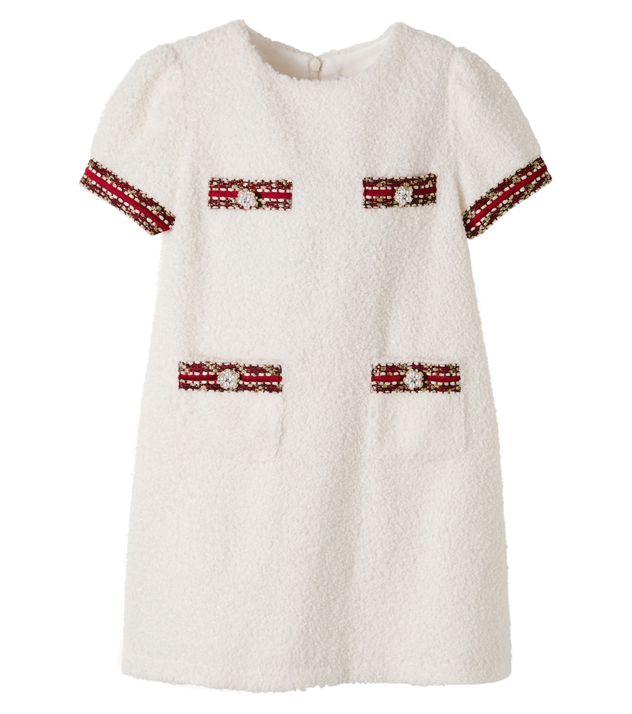 Kleid aus Bouclé mit Kristallen und Zierperlen
