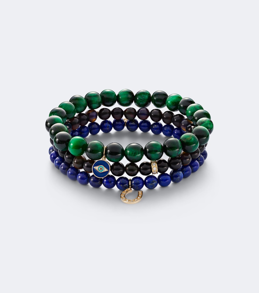 Sydney Evan Set de 3 bracelets en or 14 ct, perles et pierres précieuses