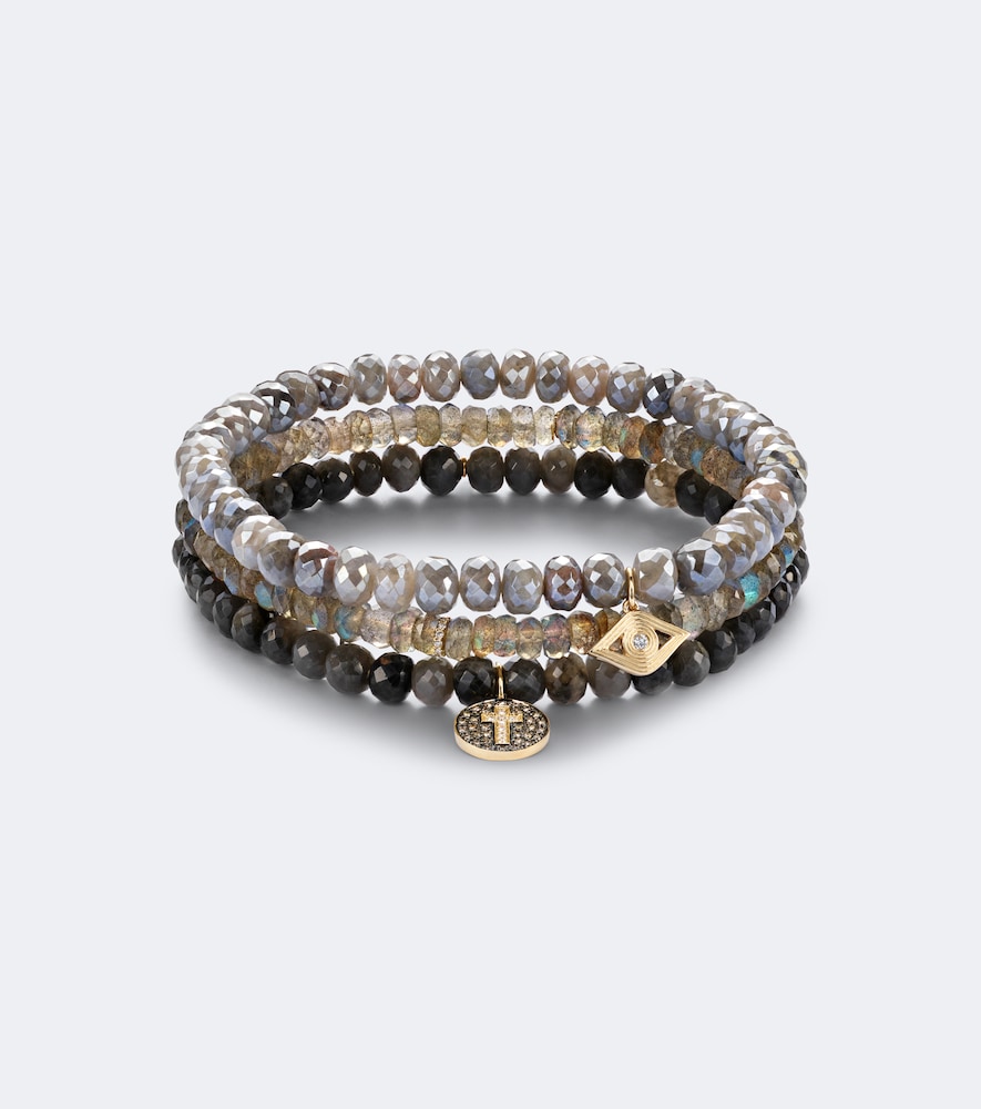 Sydney Evan Set de 3 bracelets en or 14 ct et pierres précieuses