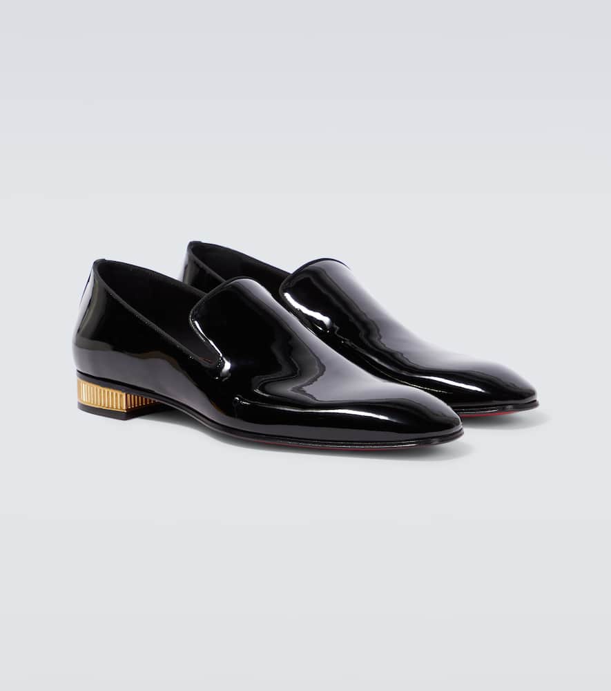 Christian Louboutin Colonnaki Flat Loafers In Black Patent Leather In Black/dorado