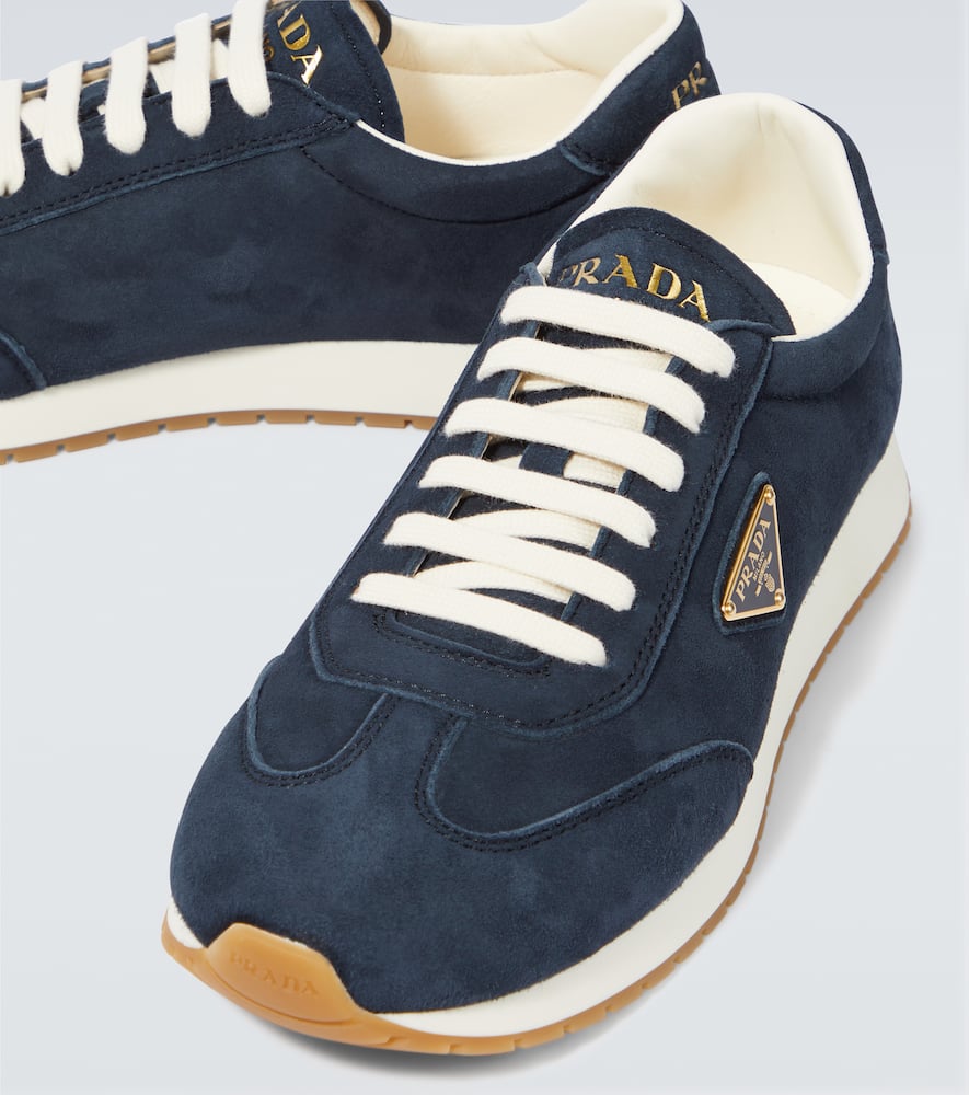 Prada Sneaker Aus Drillich Und Wildleder In Blue